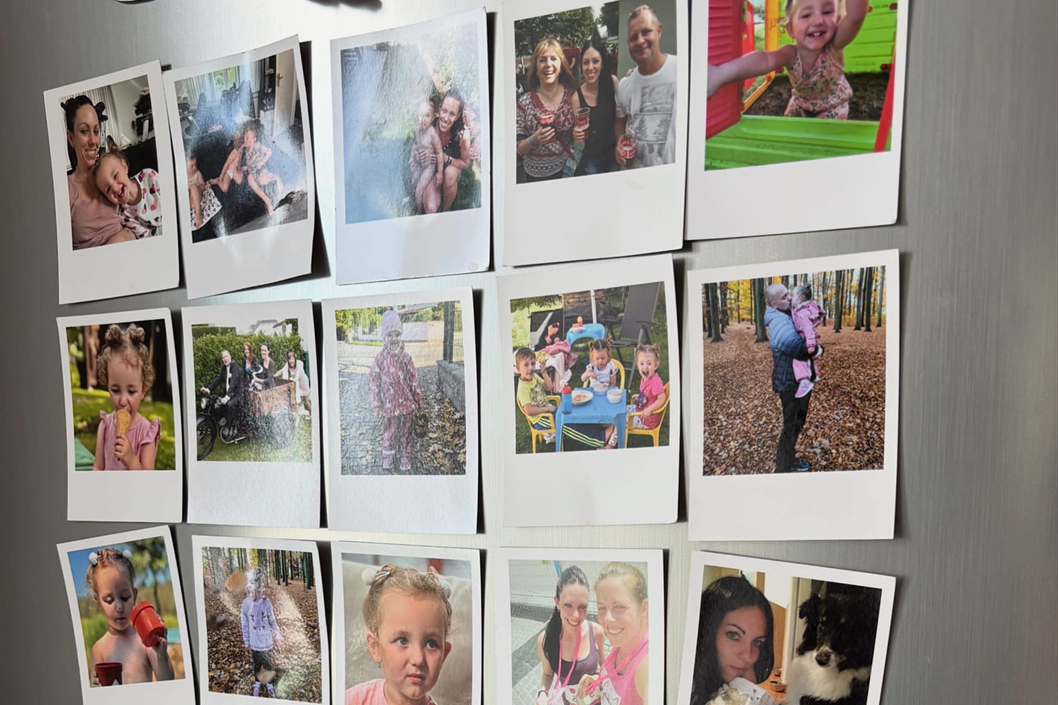 Fridge covered with magnetic retro photos
